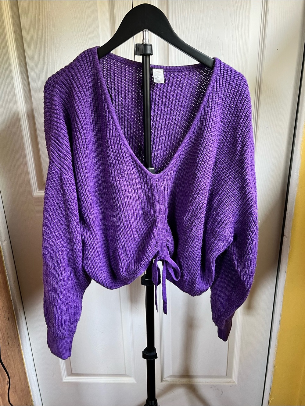 H&M Purple V-Neck Drawstring Knit Sweater